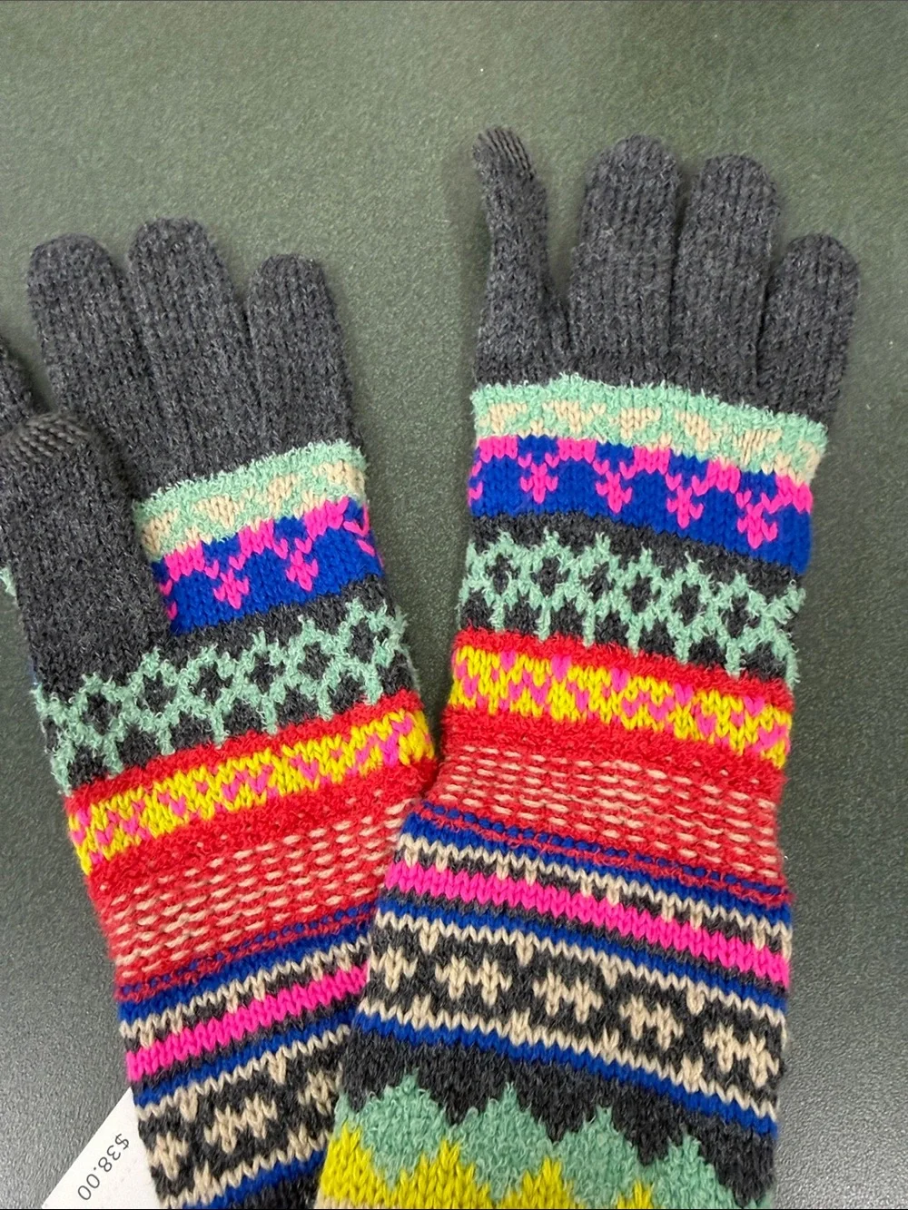 NWT Echotouch Women's Multicolor Fair Isle Knit Gloves - Gray Base